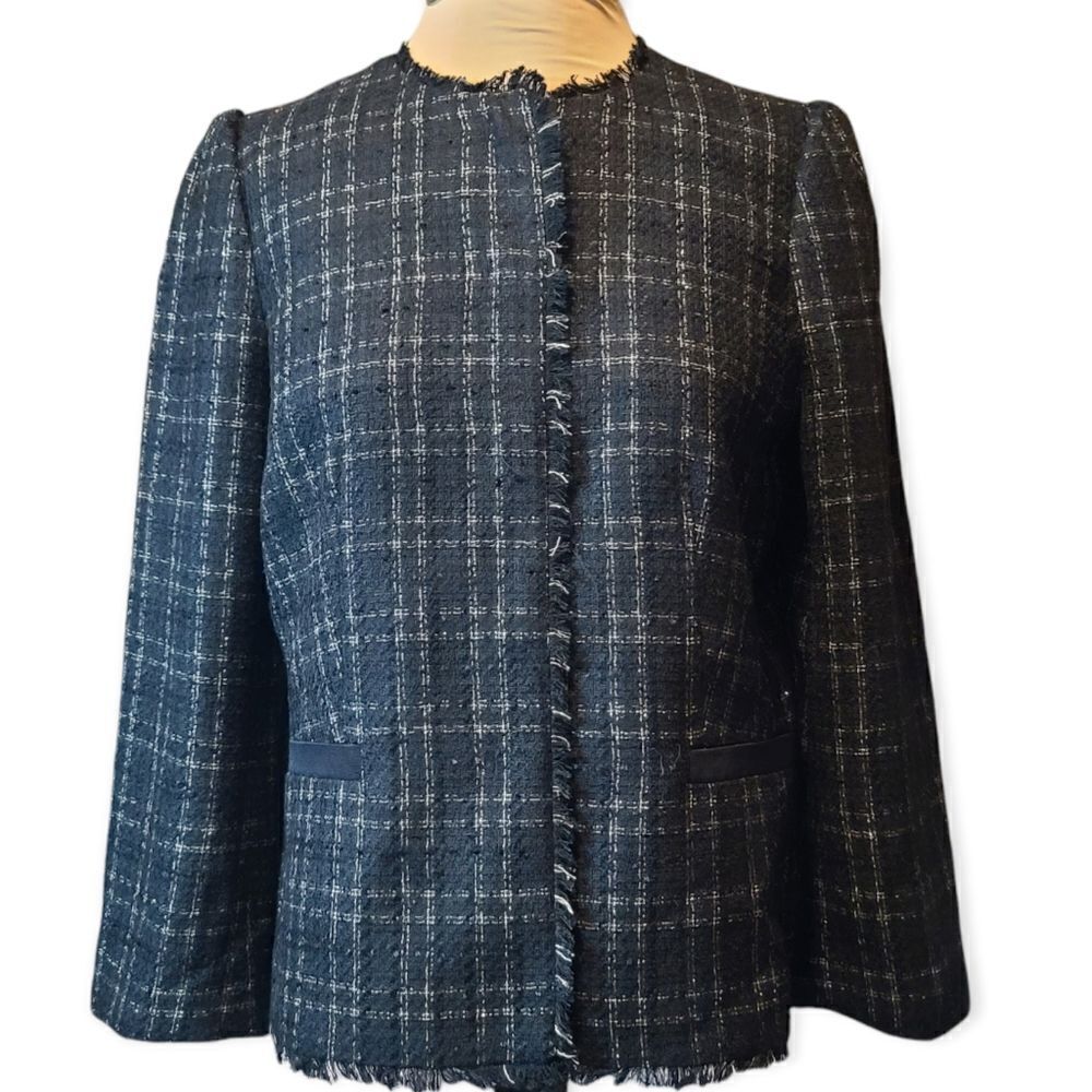 Ann Taylor Black Tweed Gold Metallic Thread Blazer Size 6